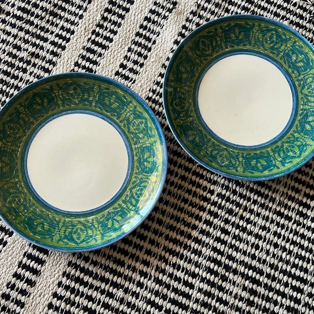 Cavalier Green & Blue Ironstone Royal China 10” plates set of 2